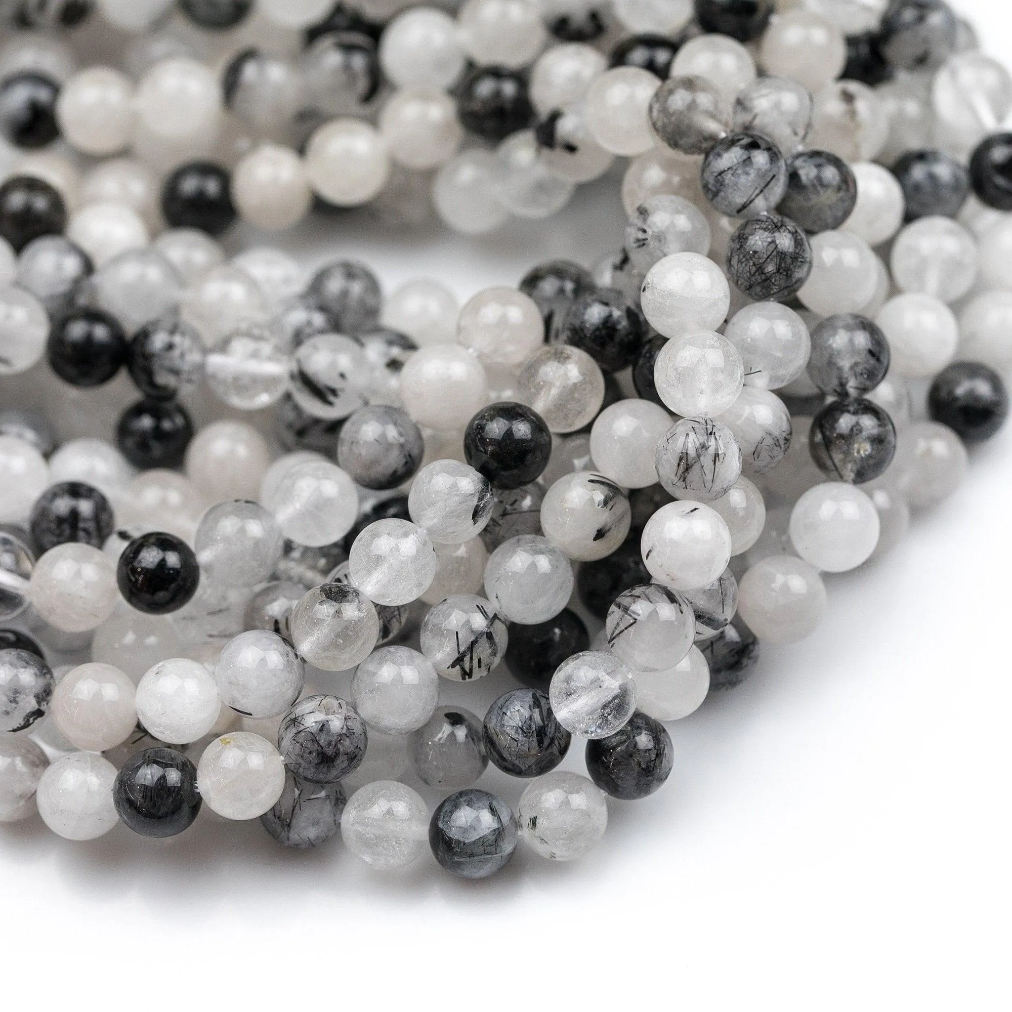 10 x Natural Black Rutile Smooth Polished Round Loose Ball Beads Strand 16" 6mm