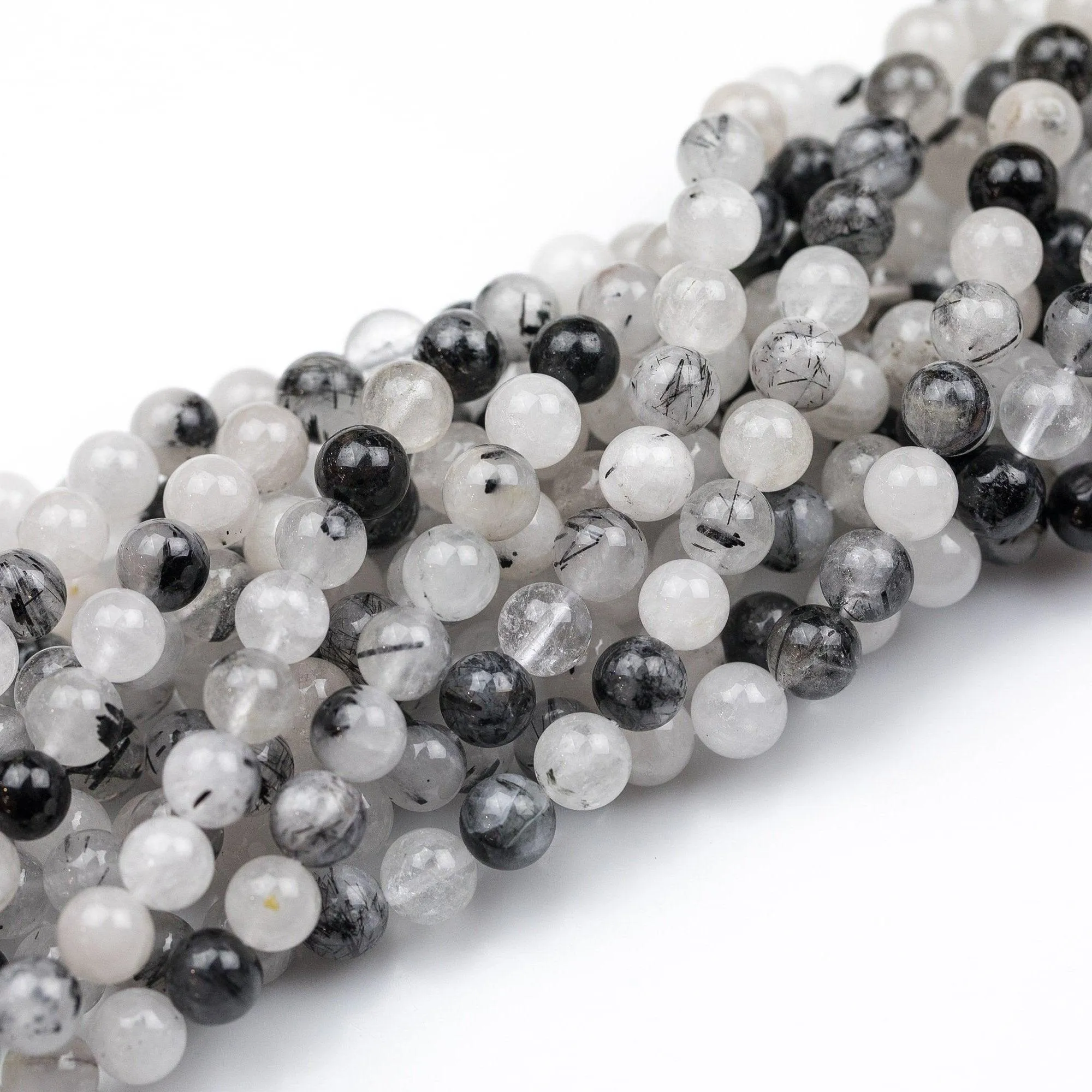 10 x Natural Black Rutile Smooth Polished Round Loose Ball Beads Strand 16" 6mm
