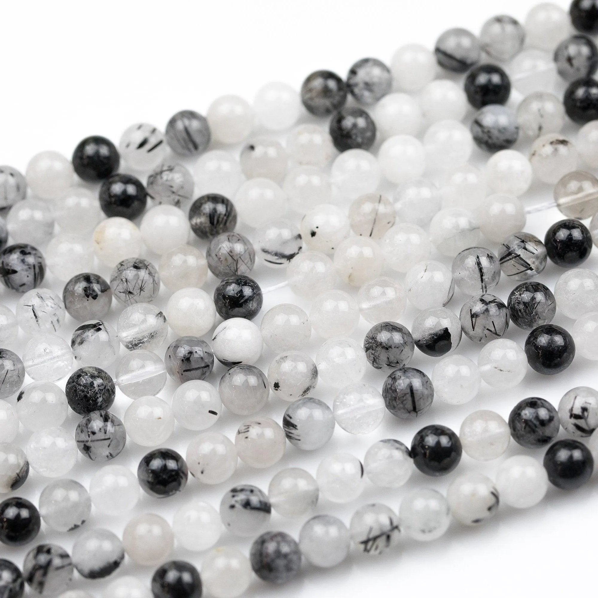 10 x Natural Black Rutile Smooth Polished Round Loose Ball Beads Strand 16" 6mm