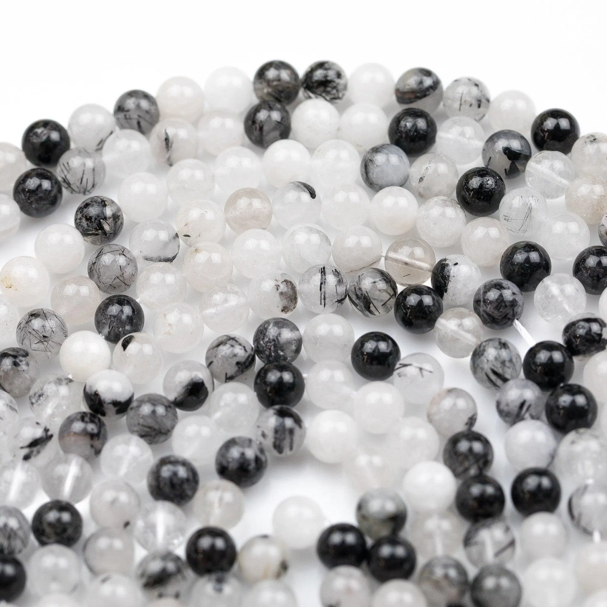 10 x Natural Black Rutile Smooth Polished Round Loose Ball Beads Strand 16" 6mm