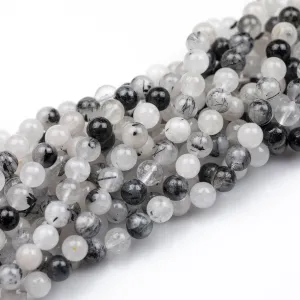 10 x Natural Black Rutile Smooth Polished Round Loose Ball Beads Strand 16" 6mm