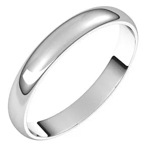 14K White 3 mm Half Round Ultra-Light Band Size 10