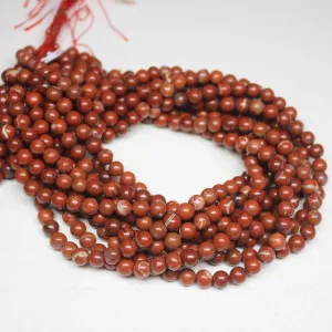 4 Strand Natural Red Jasper Smooth Round Ball Gemstone Loose Beads 6mm 15"