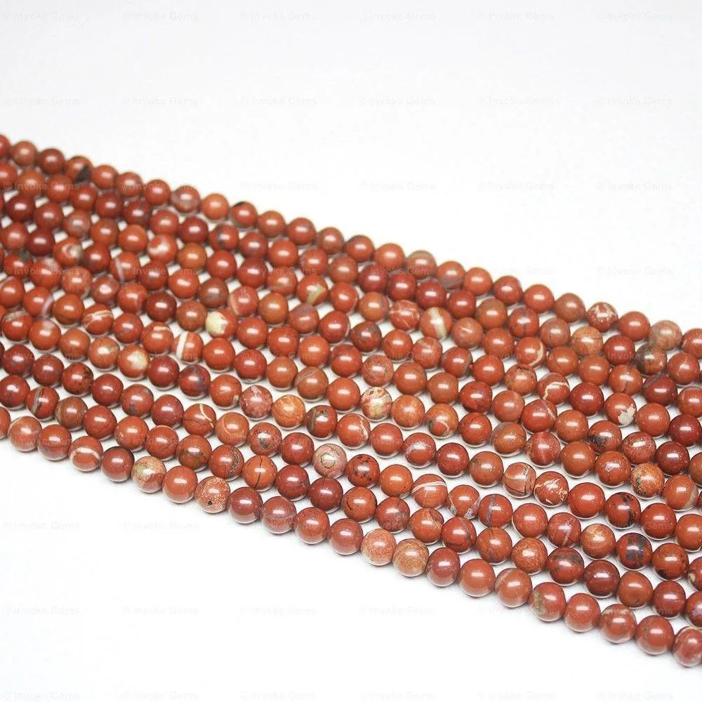 4 Strand Natural Red Jasper Smooth Round Ball Gemstone Loose Beads 6mm 15"