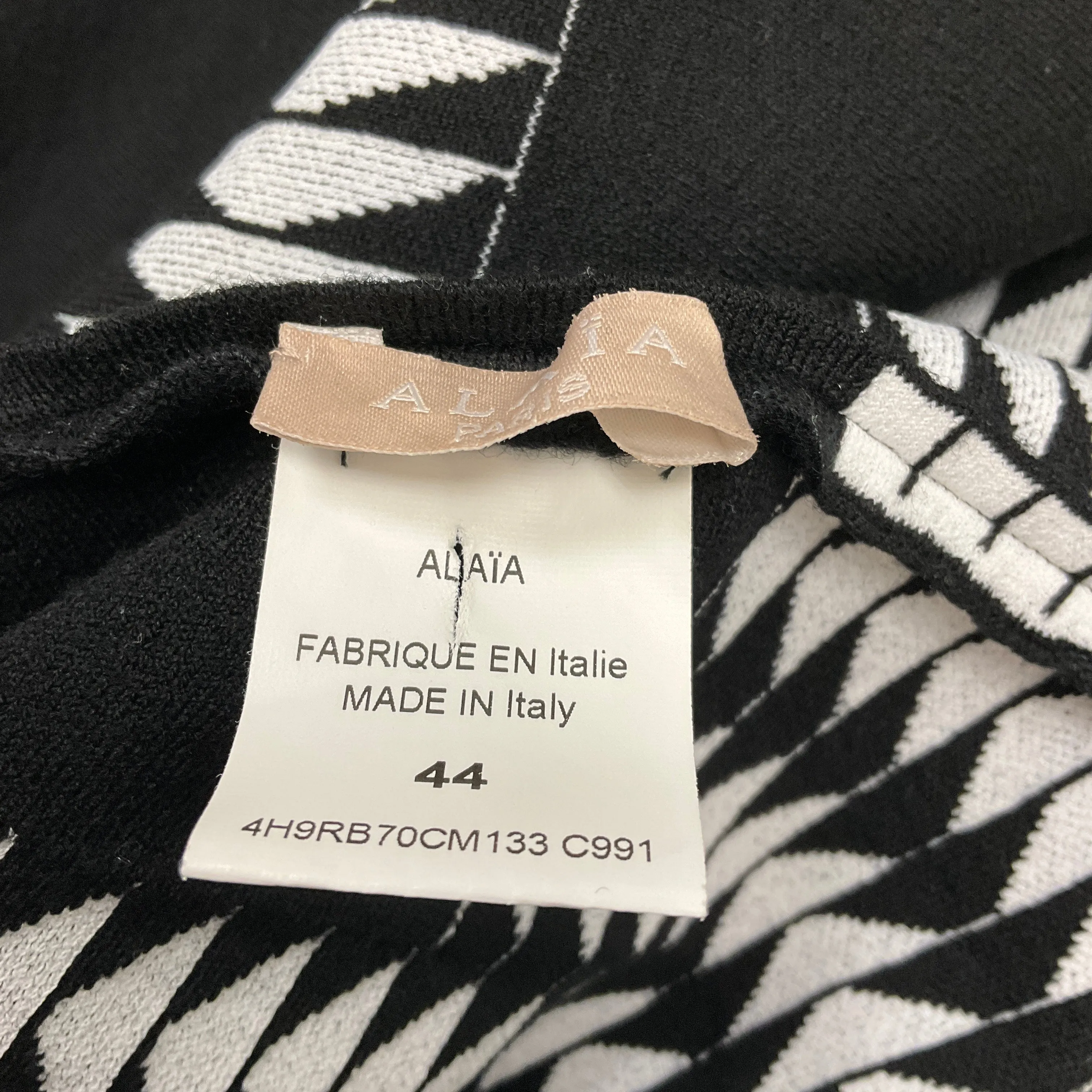 Alaia Black / White Sleeveless Flared Geometric Knit Dress