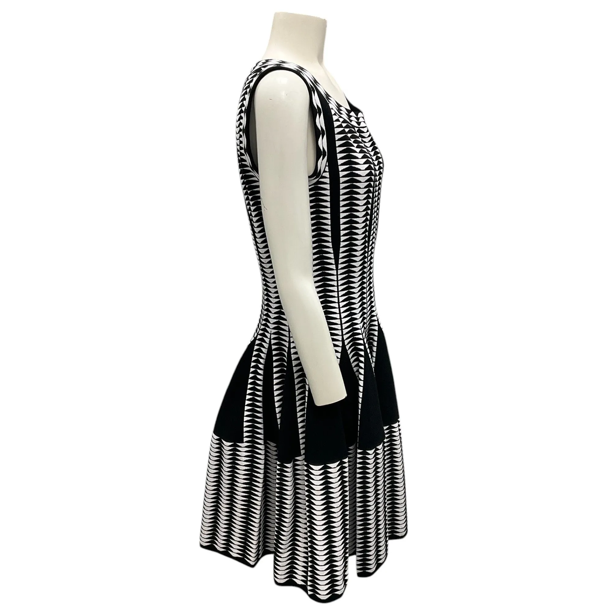 Alaia Black / White Sleeveless Flared Geometric Knit Dress