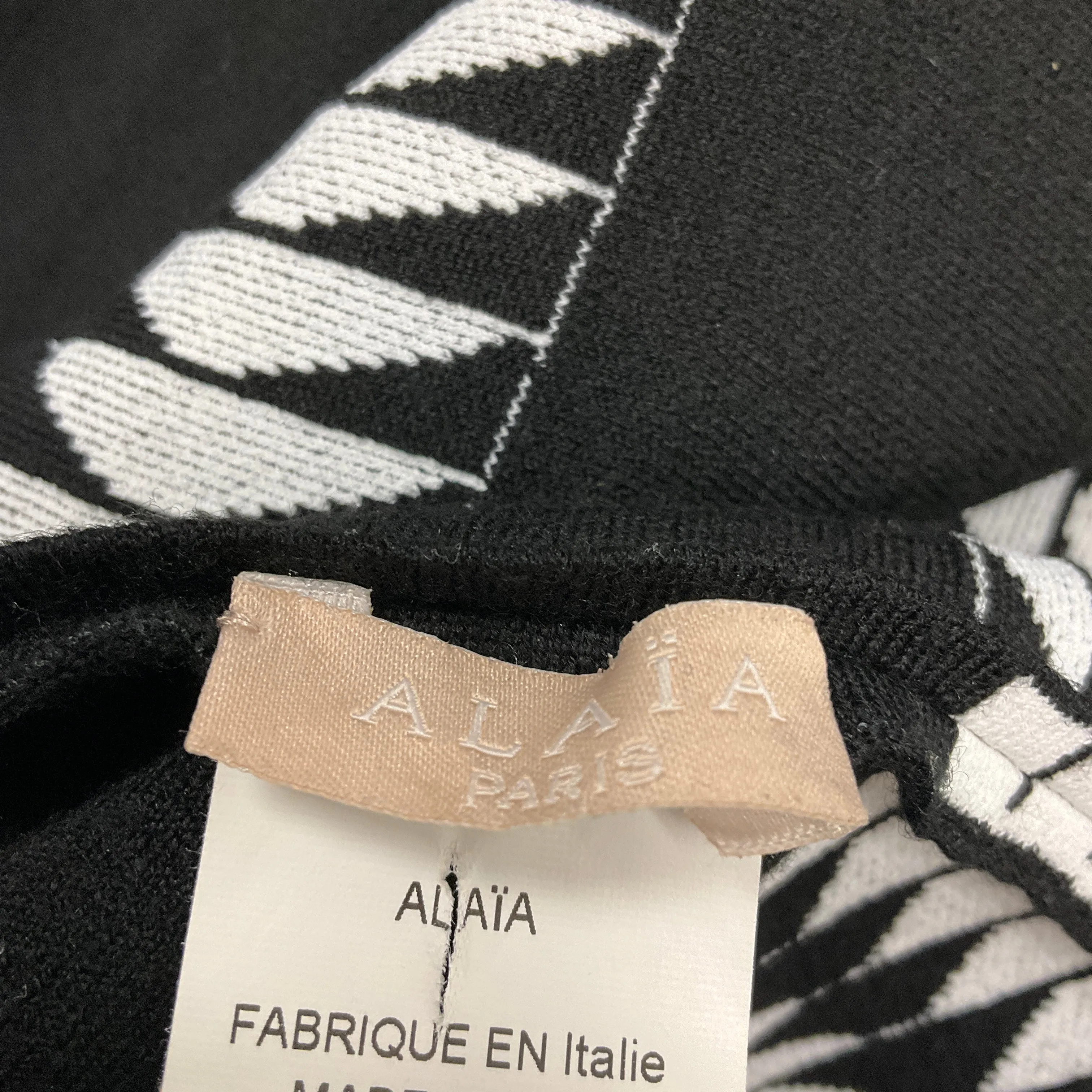 Alaia Black / White Sleeveless Flared Geometric Knit Dress