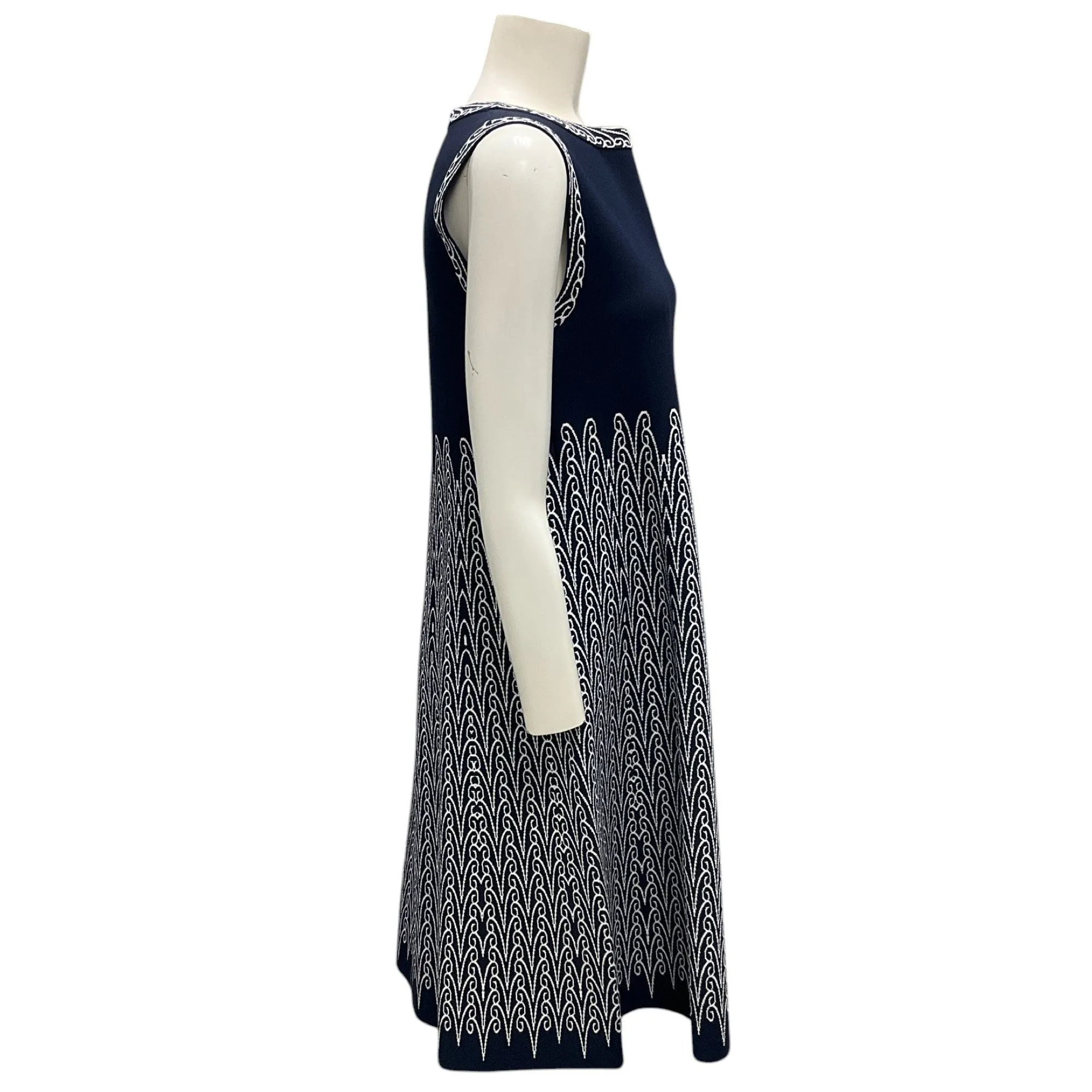 Alaia Navy Blue / White Sleeveless Stretch Knit Dress