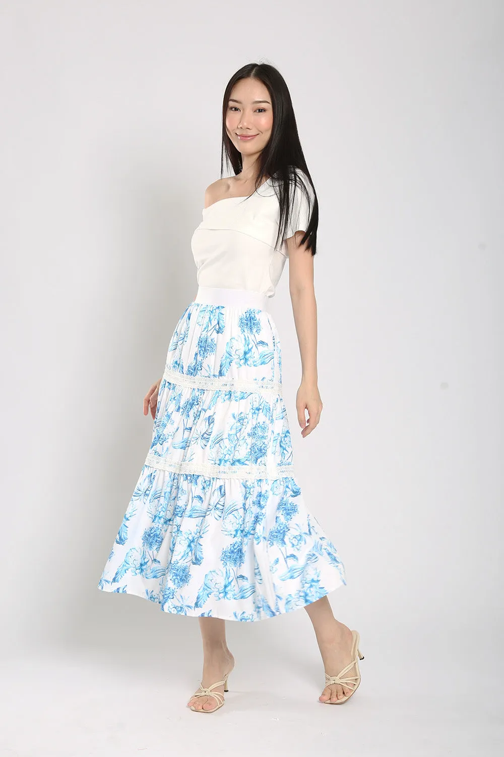 Albertha Tier Skirts in Blue Prints