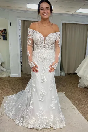 Anika | Tulle Mermaid Off The Shoulder White Long Wedding Dress with Appliques