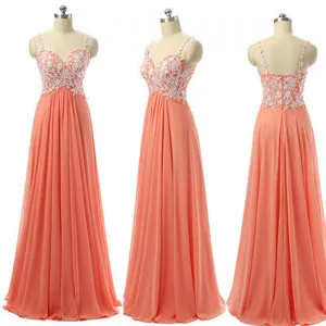 Applique Spaghetti Strap Sweet Heart Long Bridesmaid Dresses, BG51299