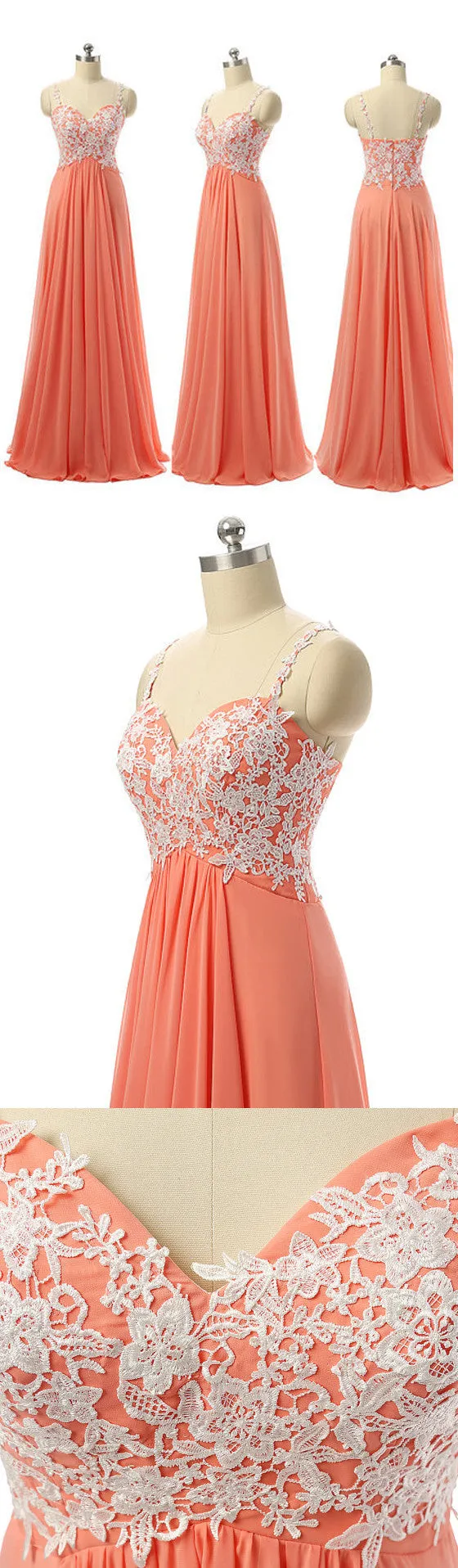 Applique Spaghetti Strap Sweet Heart Long Bridesmaid Dresses, BG51299