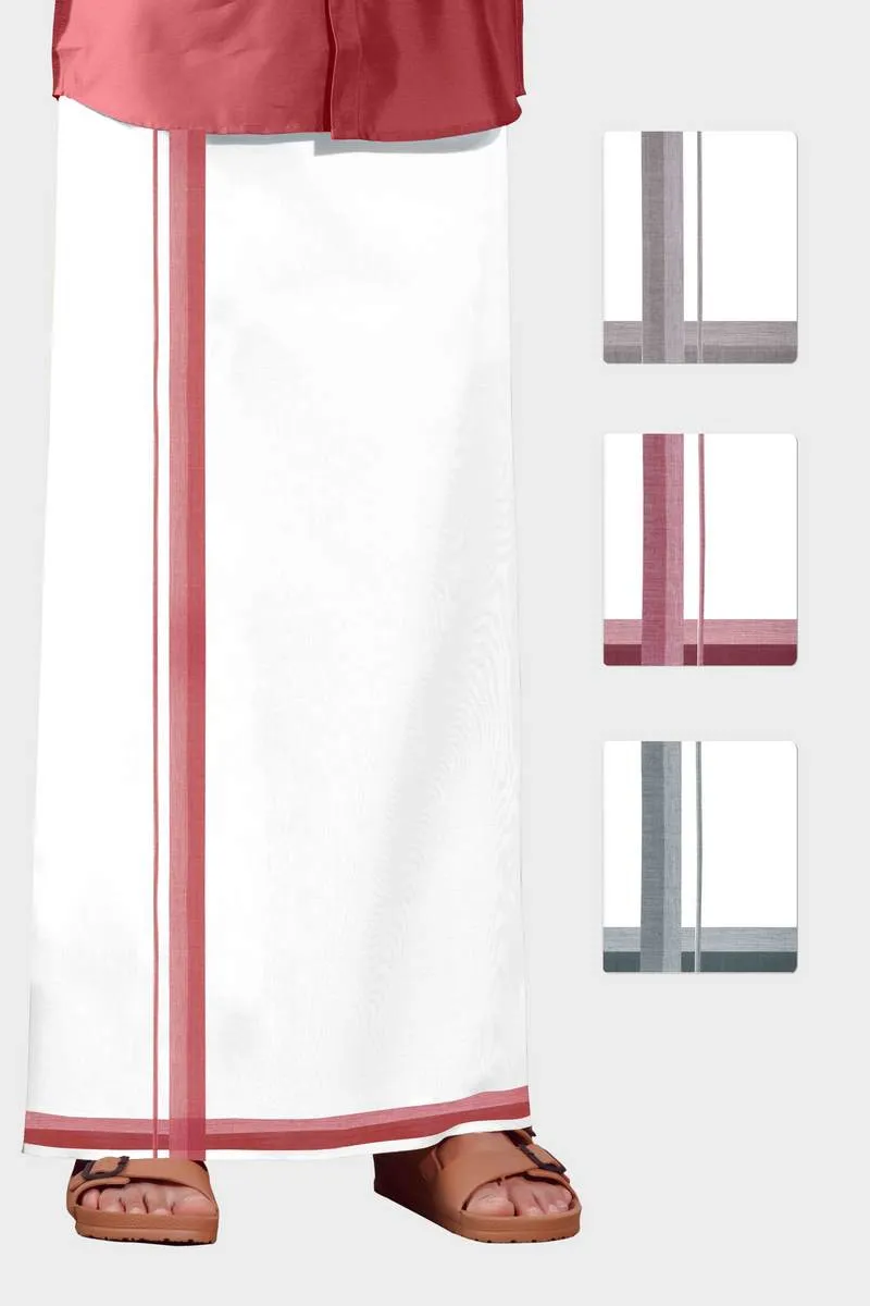 Awesome Arima - Maroon Red Smooth Cotton Double Layered Dhoti With Fancy Borders | Uathayam