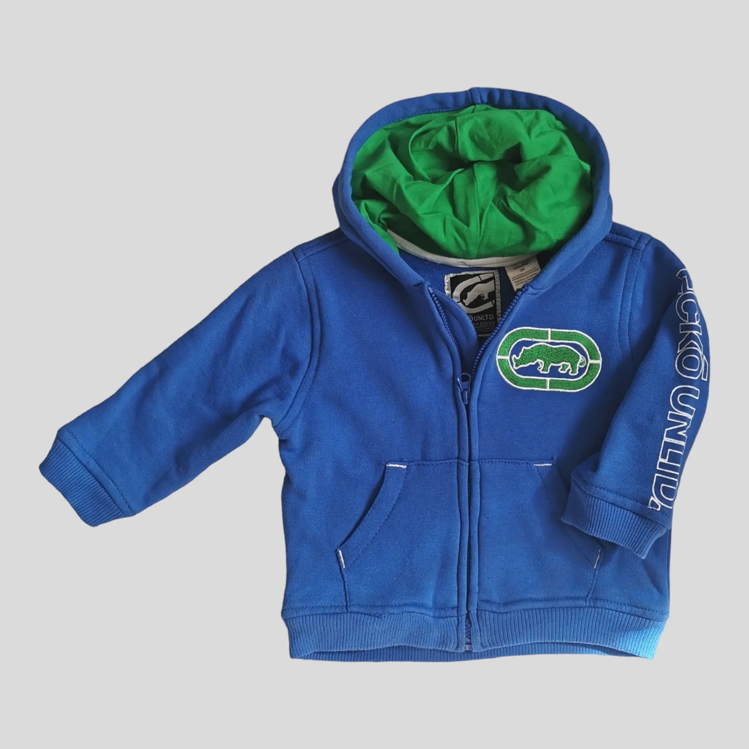 BABY BOY SIZE 12 MONTHS - ECKO Unlimited, Blue Zippered Hoodie EUC B30