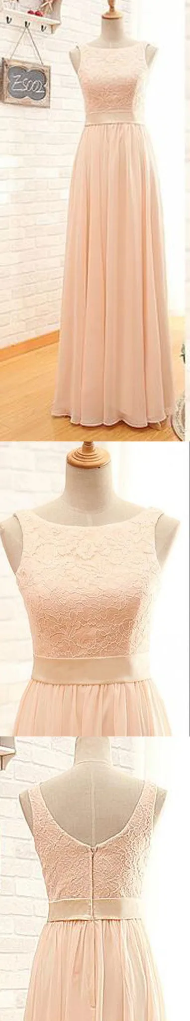 Bateau Lace Top Blush Pink Zipper Back Maxi Bridesmaid Dresses, BG51281