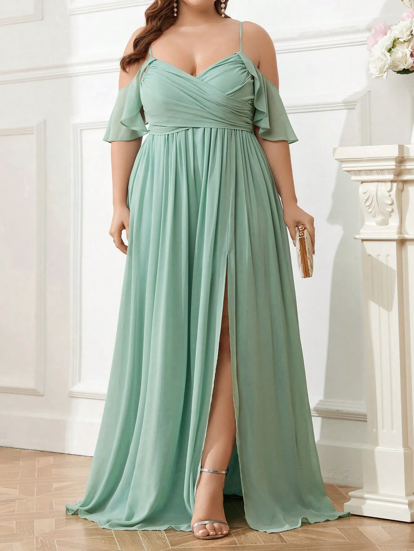 Belle Plus Size Chiffon Bridesmaid Dress With Shoulder Cut-Out