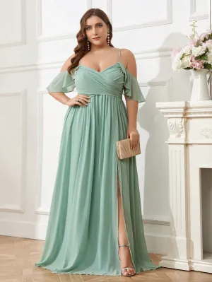 Belle Plus Size Chiffon Bridesmaid Dress With Shoulder Cut-Out