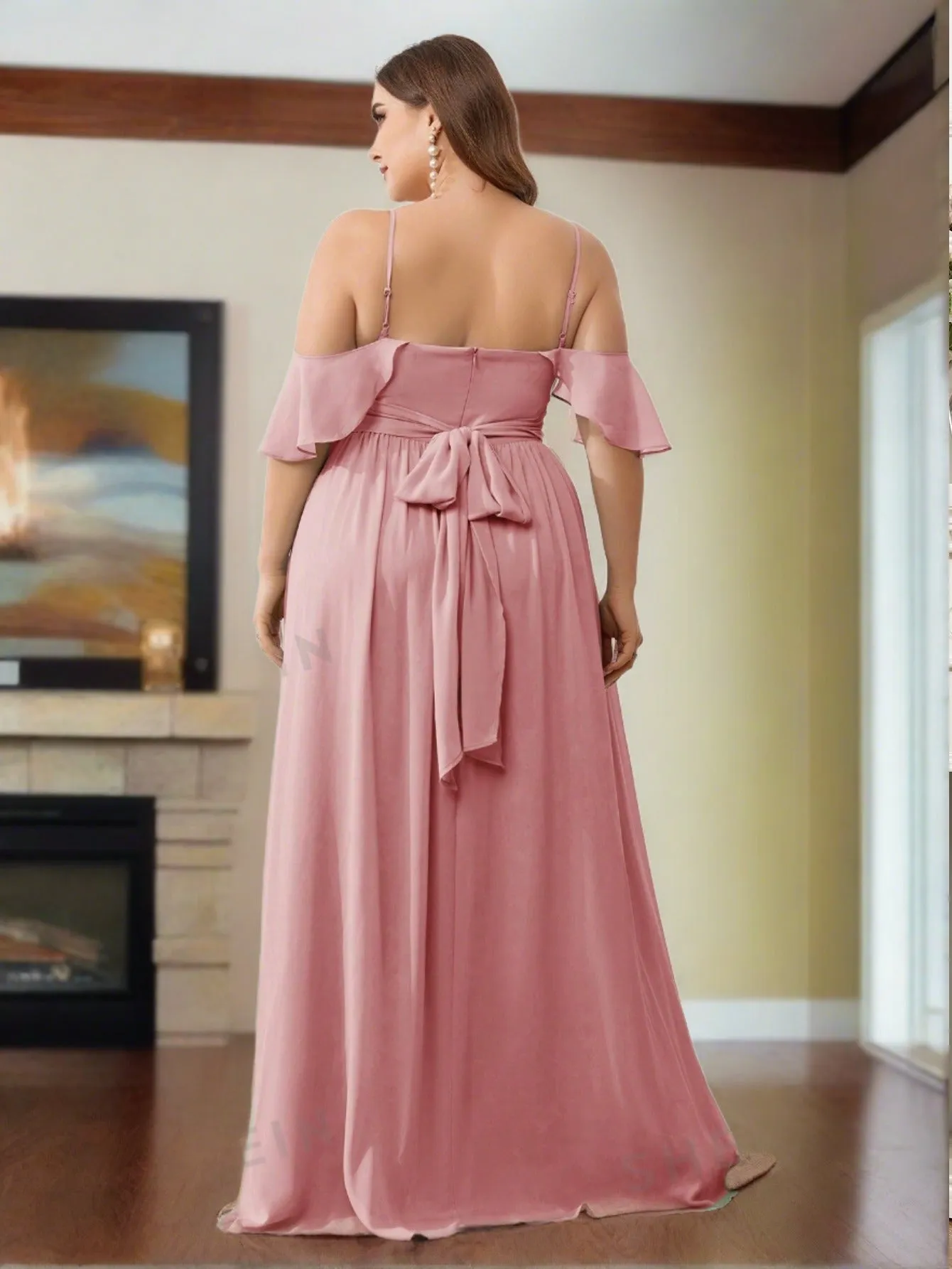 Belle Plus Size Chiffon Bridesmaid Dress With Shoulder Cut-Out