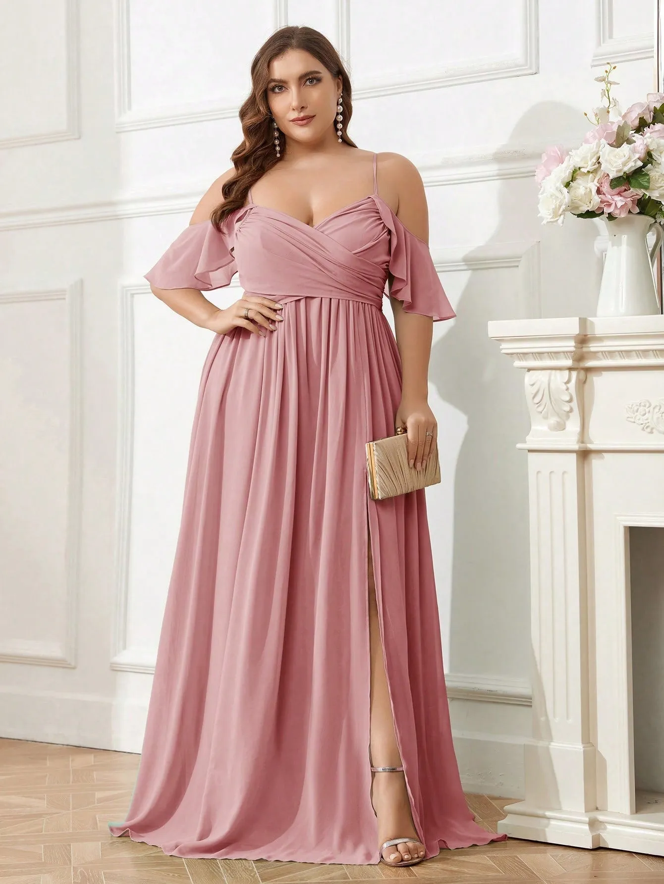 Belle Plus Size Chiffon Bridesmaid Dress With Shoulder Cut-Out