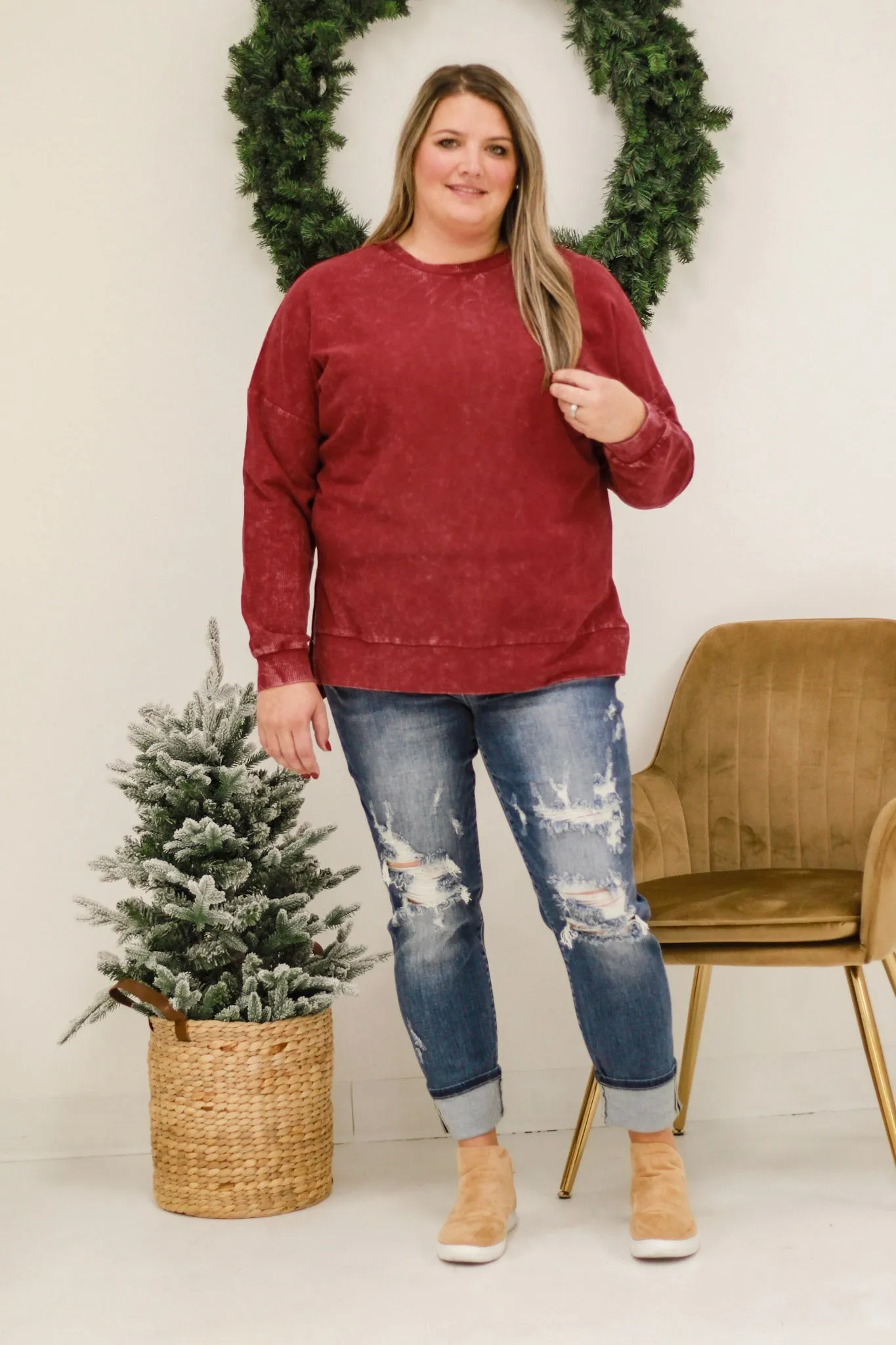 Best of the Best Corded Burgundy Pullover