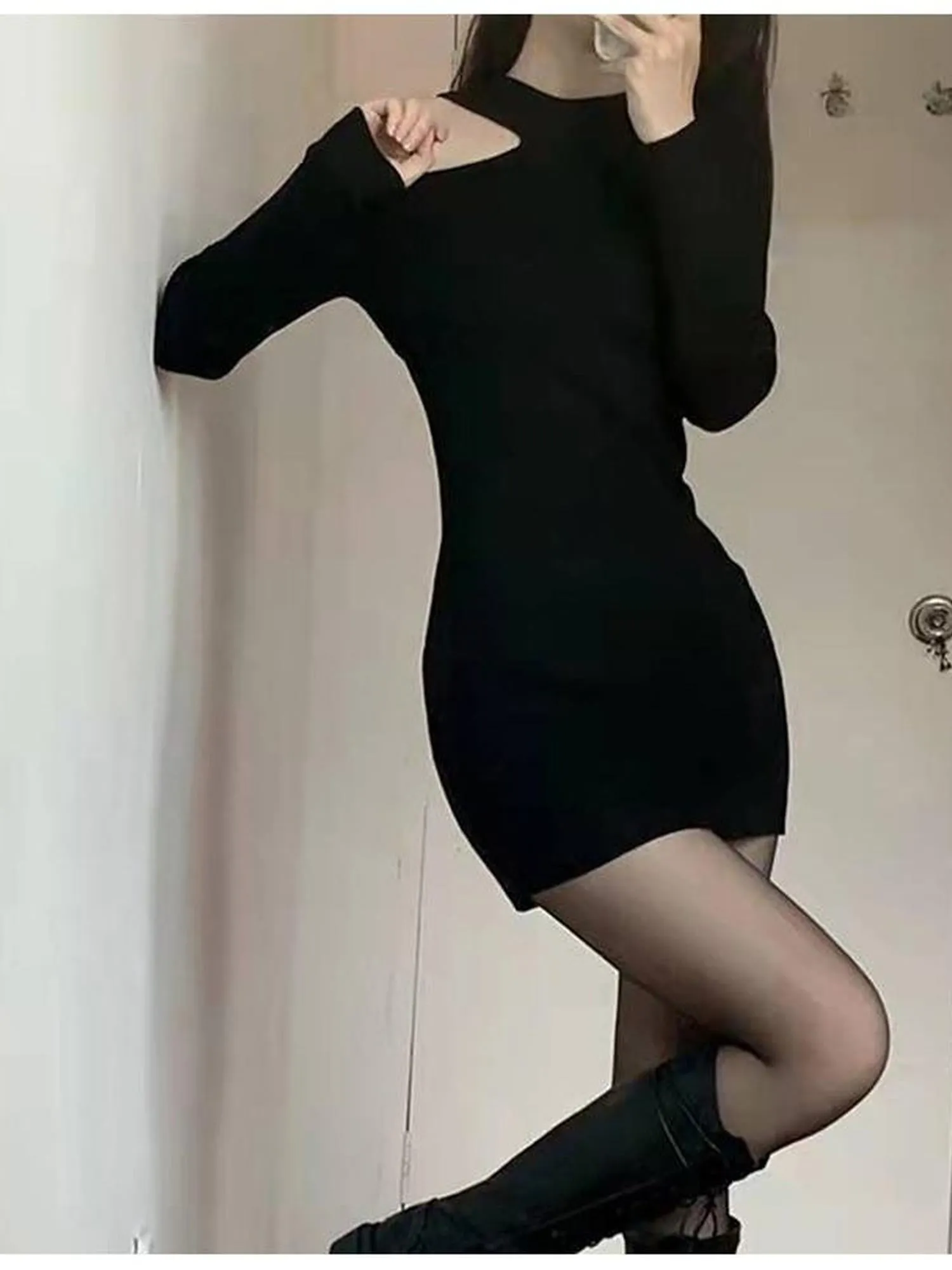 Black Asymmetric Cutout Dress