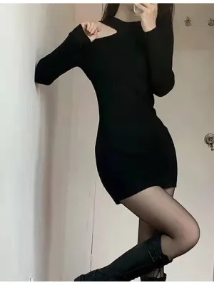 Black Asymmetric Cutout Dress