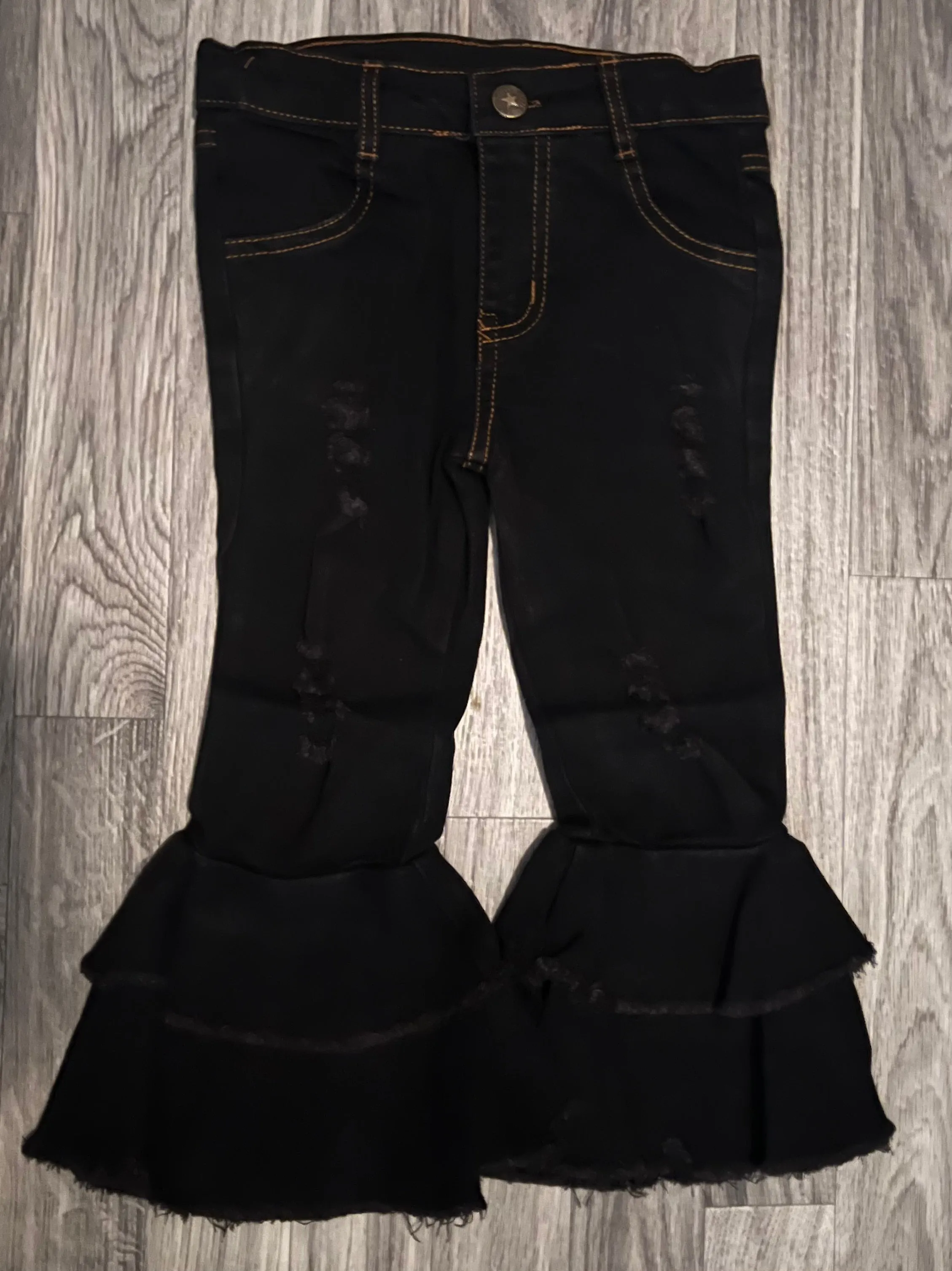 BLACK DOUBLE LAYERED BELL PANTS
