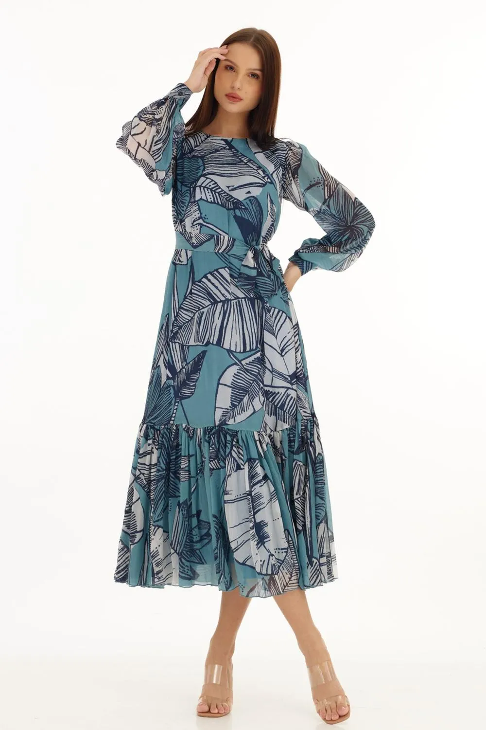 Blue & White Floral Midi Dress