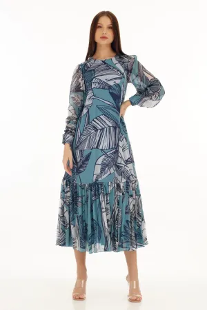 Blue & White Floral Midi Dress