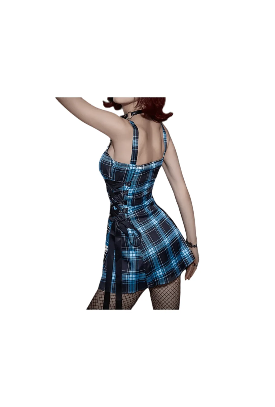Blue and White Punk Plaid Dress
