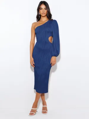 Blue One Shoulder Cut Out Midi Dress