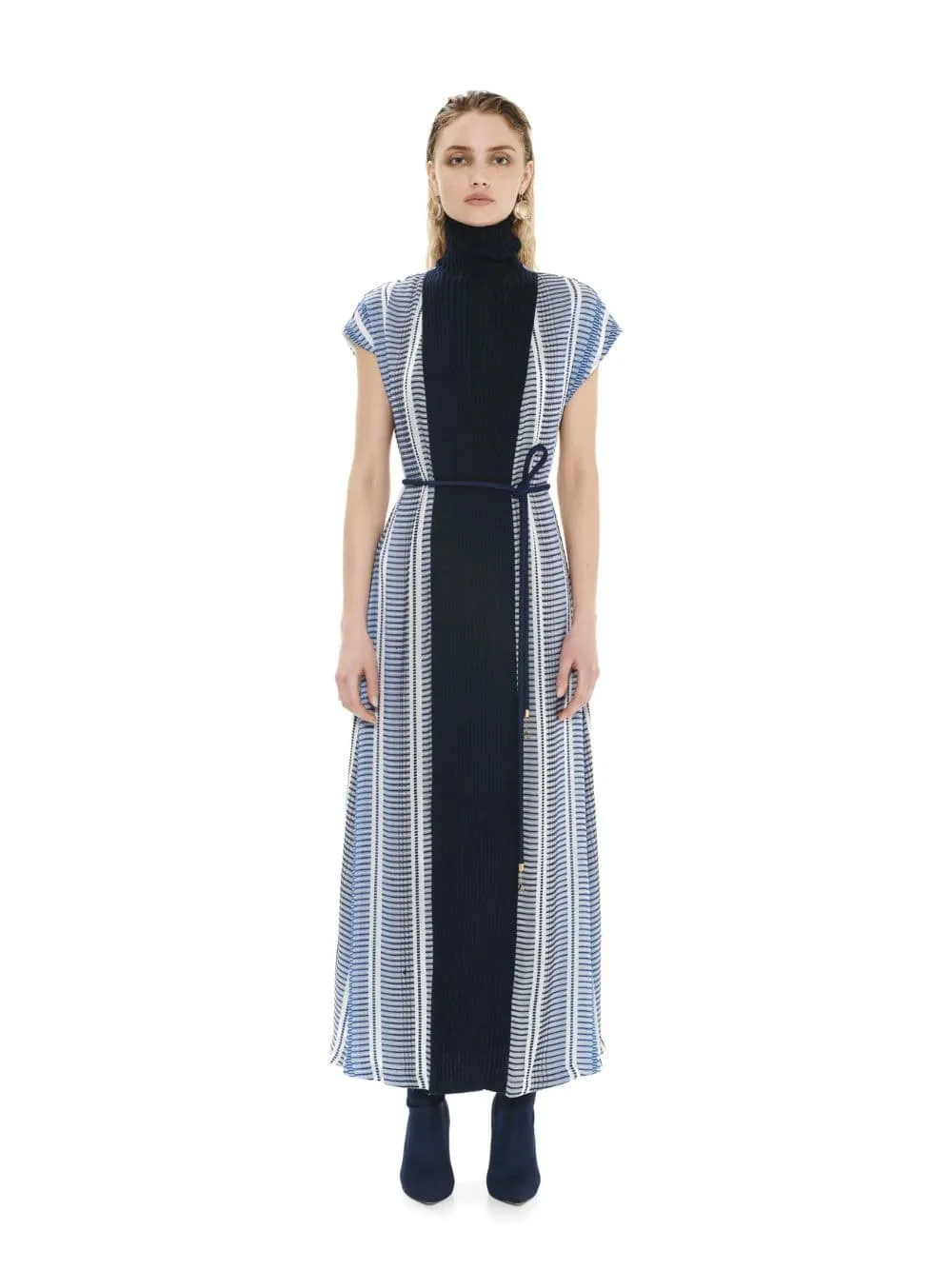Blue Ziria Maxi Dress with Knitted Turtleneck
