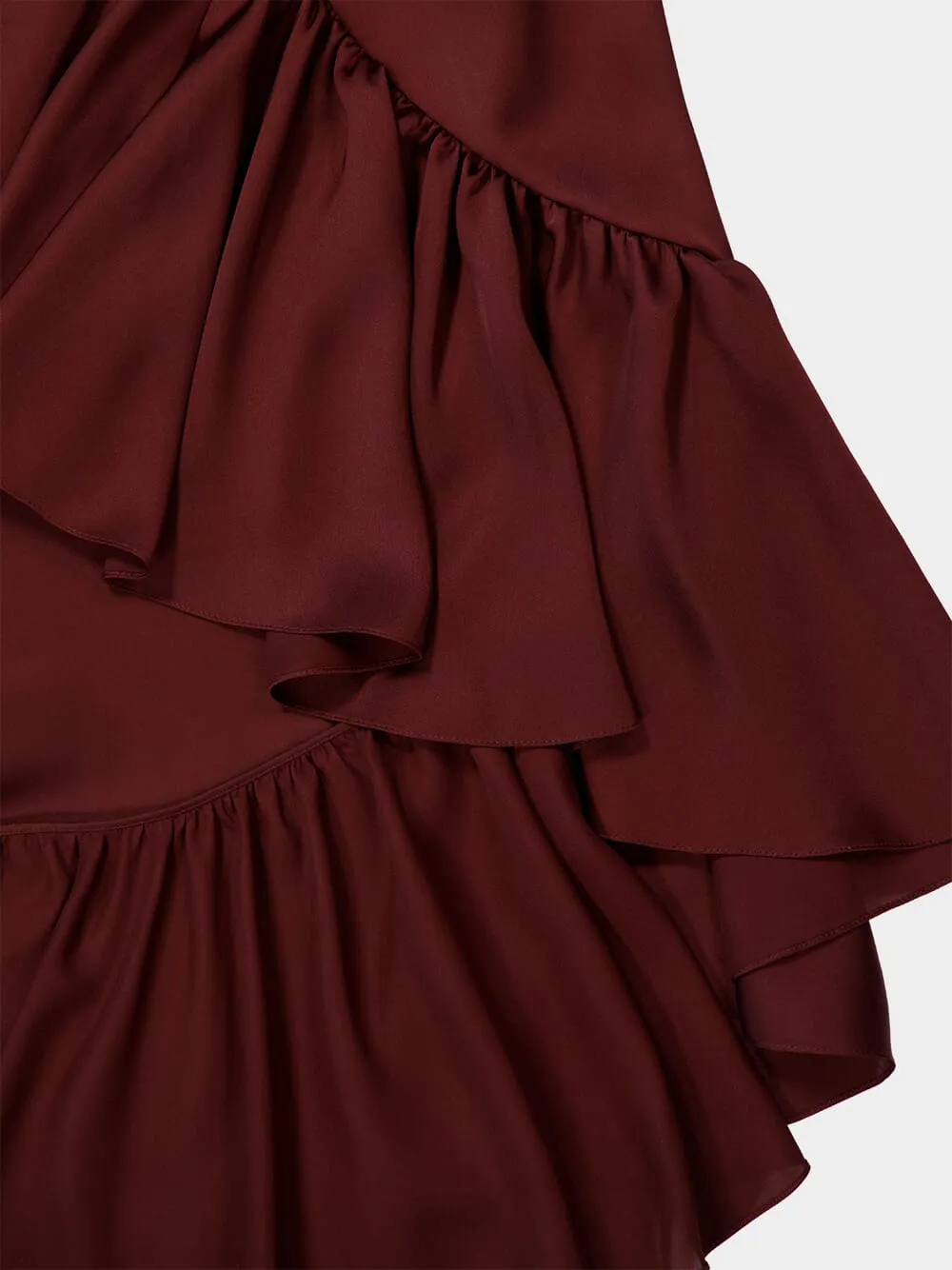Bordeaux Ruffled Silk Charmeuse Wrap Dress