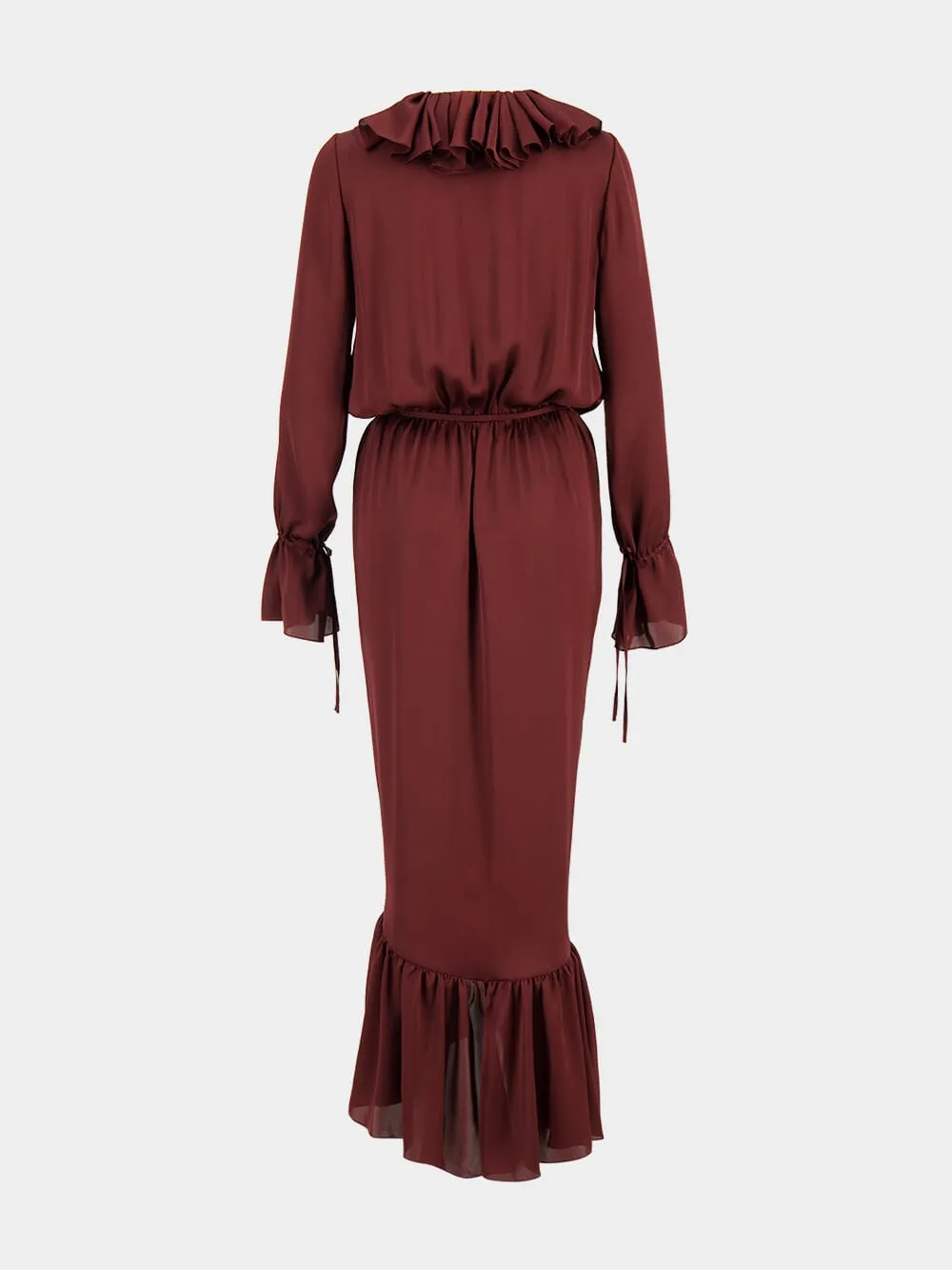 Bordeaux Ruffled Silk Charmeuse Wrap Dress