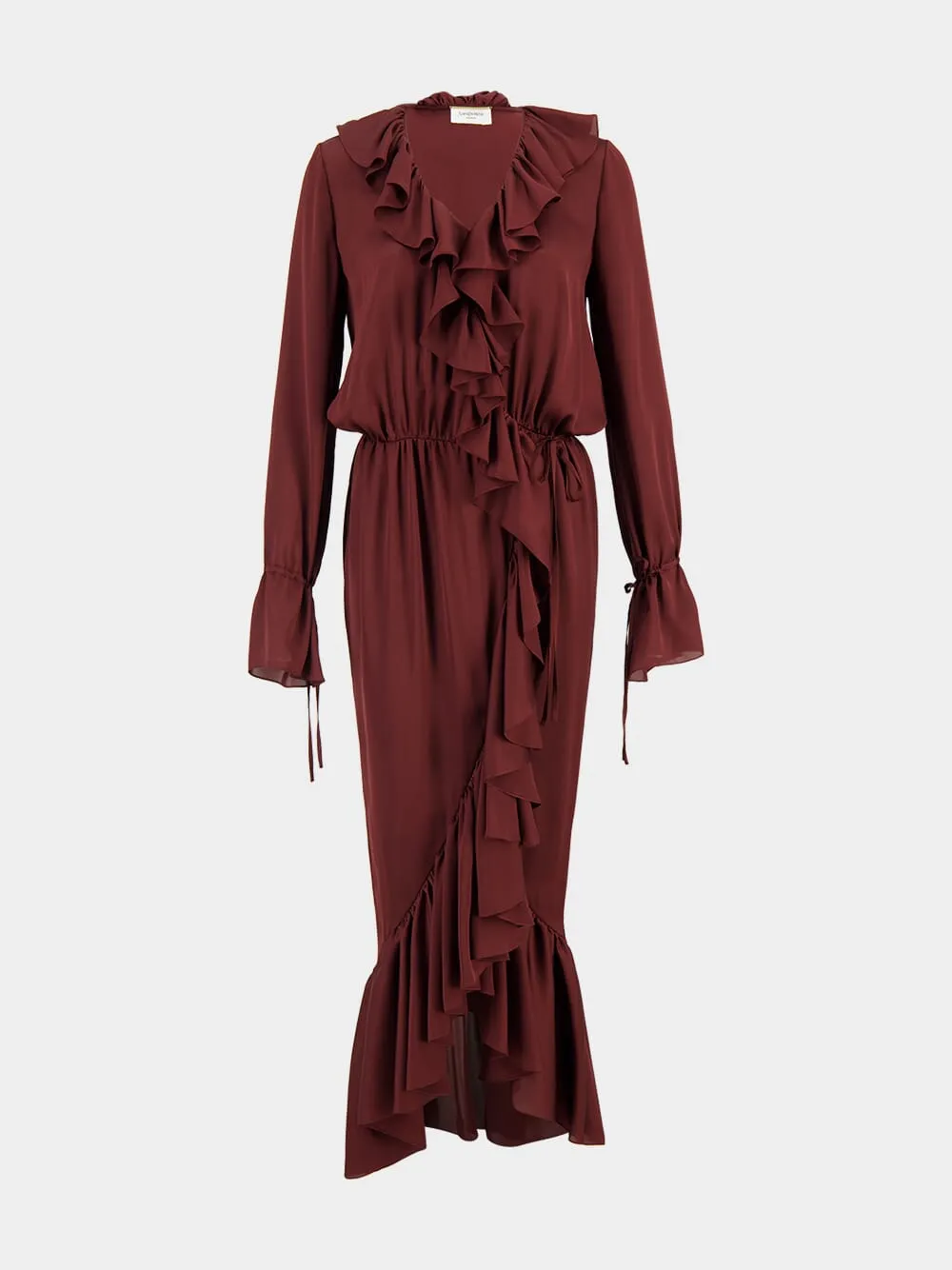 Bordeaux Ruffled Silk Charmeuse Wrap Dress