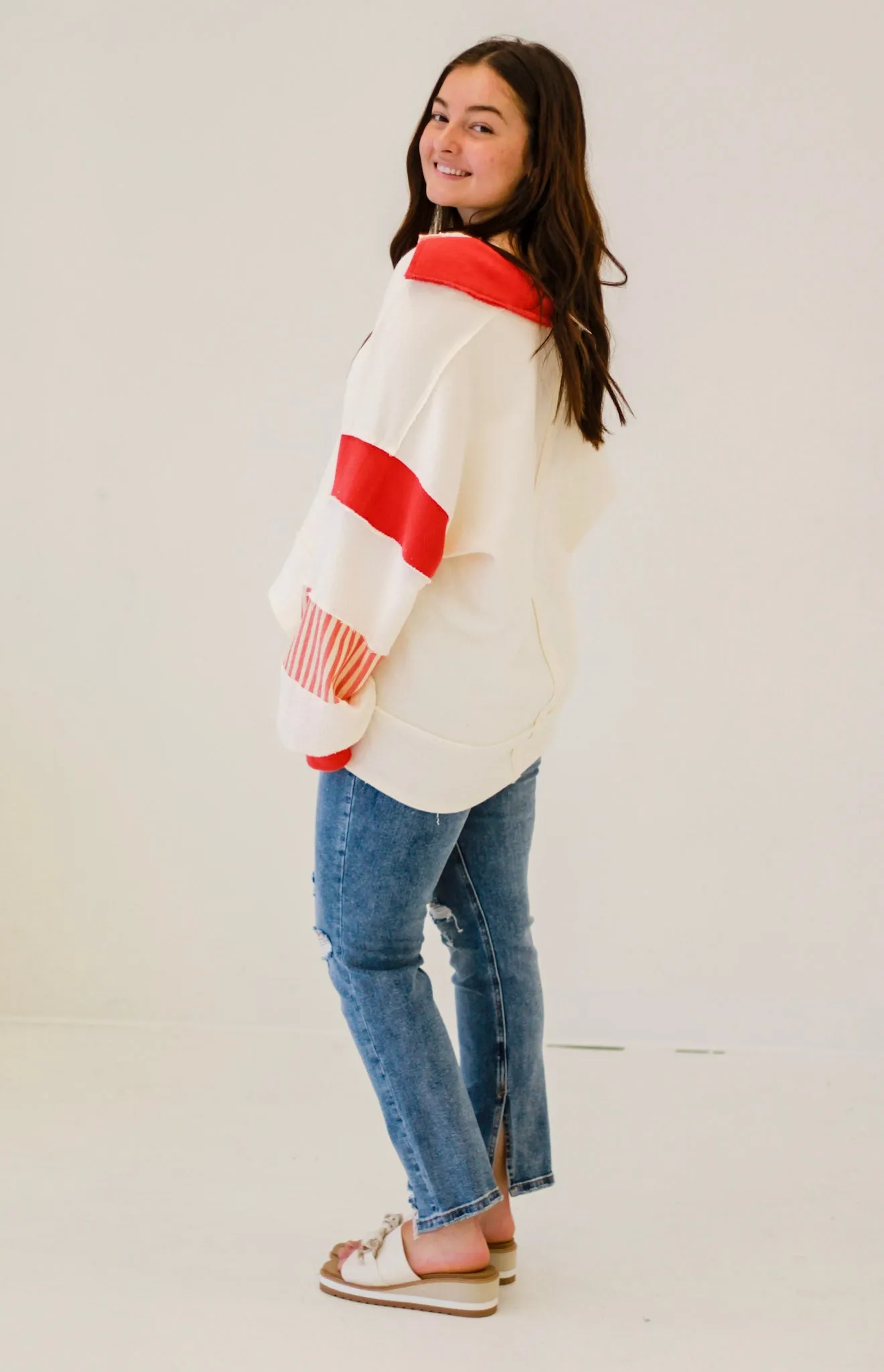 Bring Out the Best Buckletlist Pullover in Cream & Red