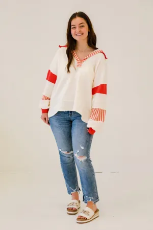 Bring Out the Best Buckletlist Pullover in Cream & Red