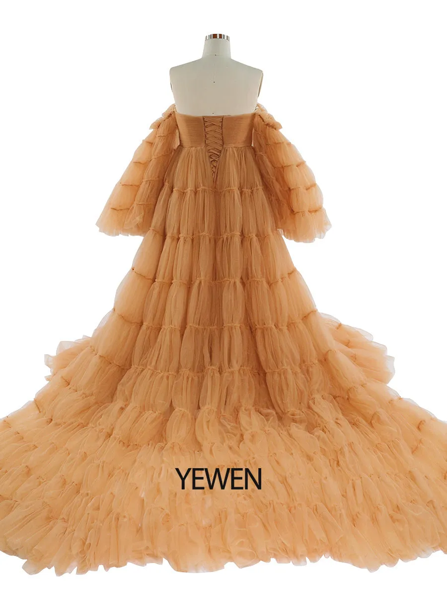 Burgundy Tulle Dress Long Big Skirt Maternity Gown for Baby Shower Photography Dresses YEWEN YW220825
