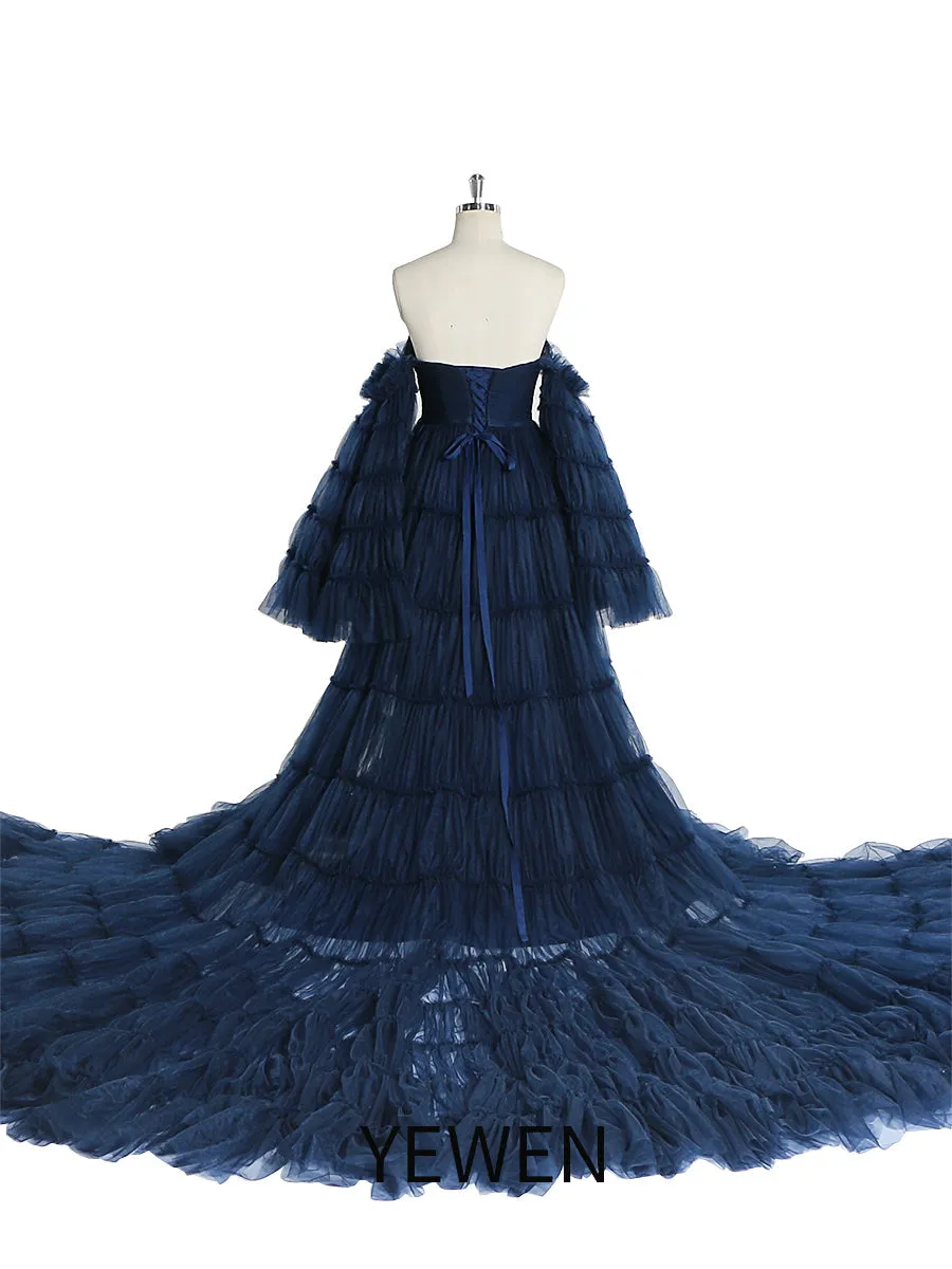 Burgundy Tulle Dress Long Big Skirt Maternity Gown for Baby Shower Photography Dresses YEWEN YW220825