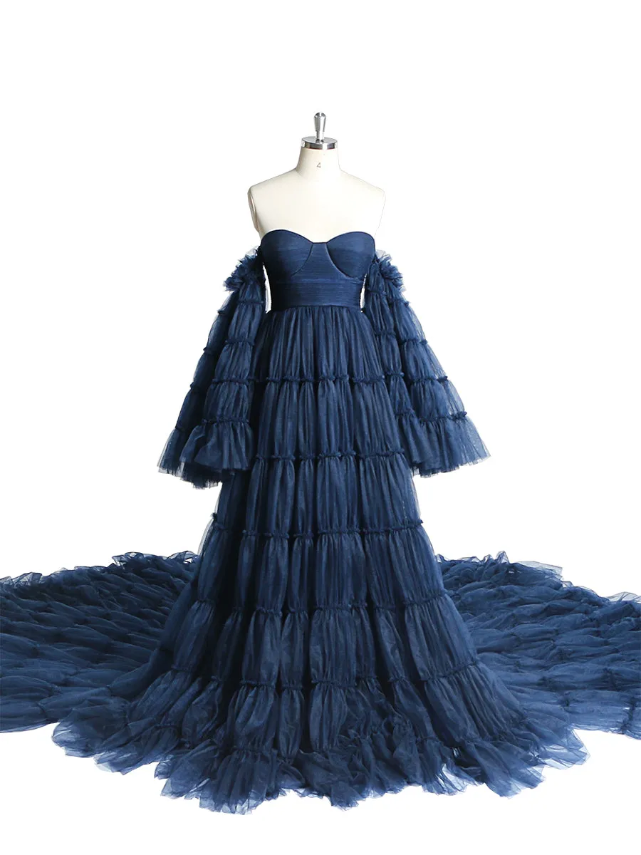 Burgundy Tulle Dress Long Big Skirt Maternity Gown for Baby Shower Photography Dresses YEWEN YW220825