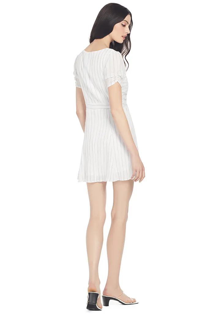 Button Front Mini Dress (White Stripe)
