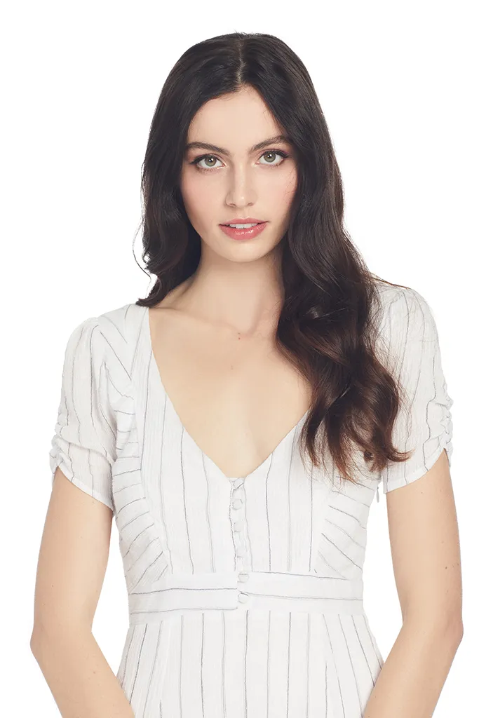 Button Front Mini Dress (White Stripe)