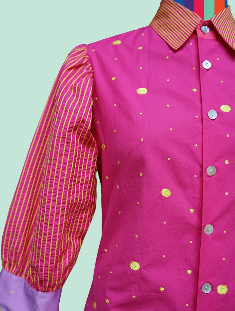 Button Front Shirt with Dots and Stripes