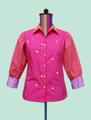 Button Front Shirt with Dots and Stripes