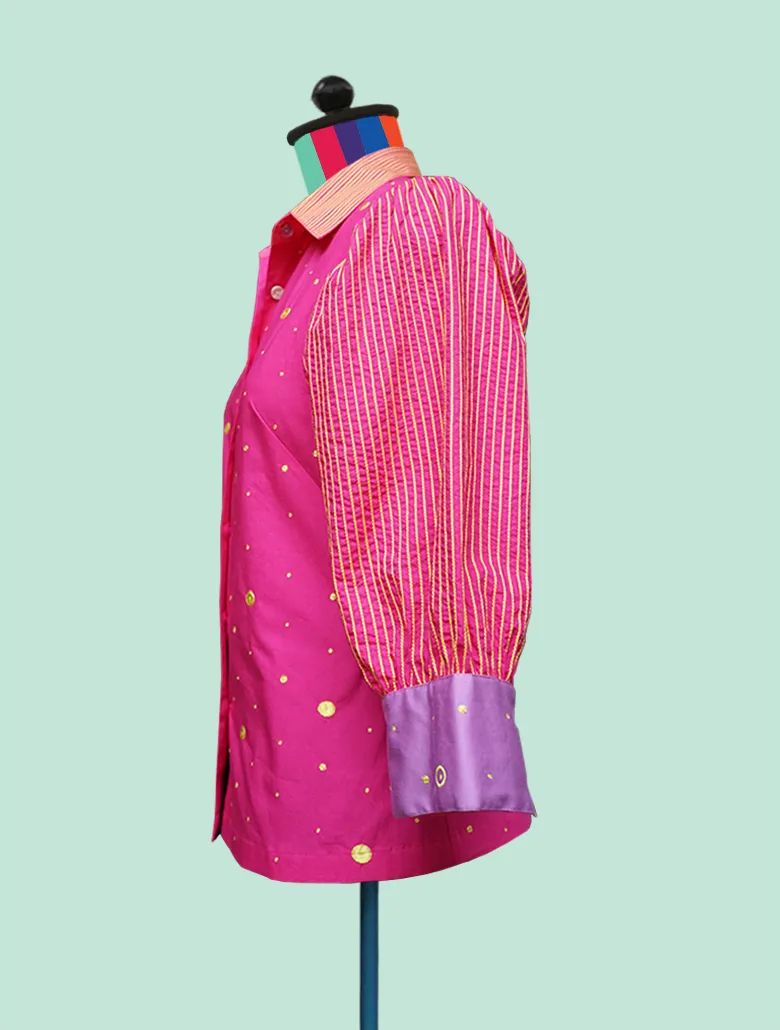 Button Front Shirt with Dots and Stripes