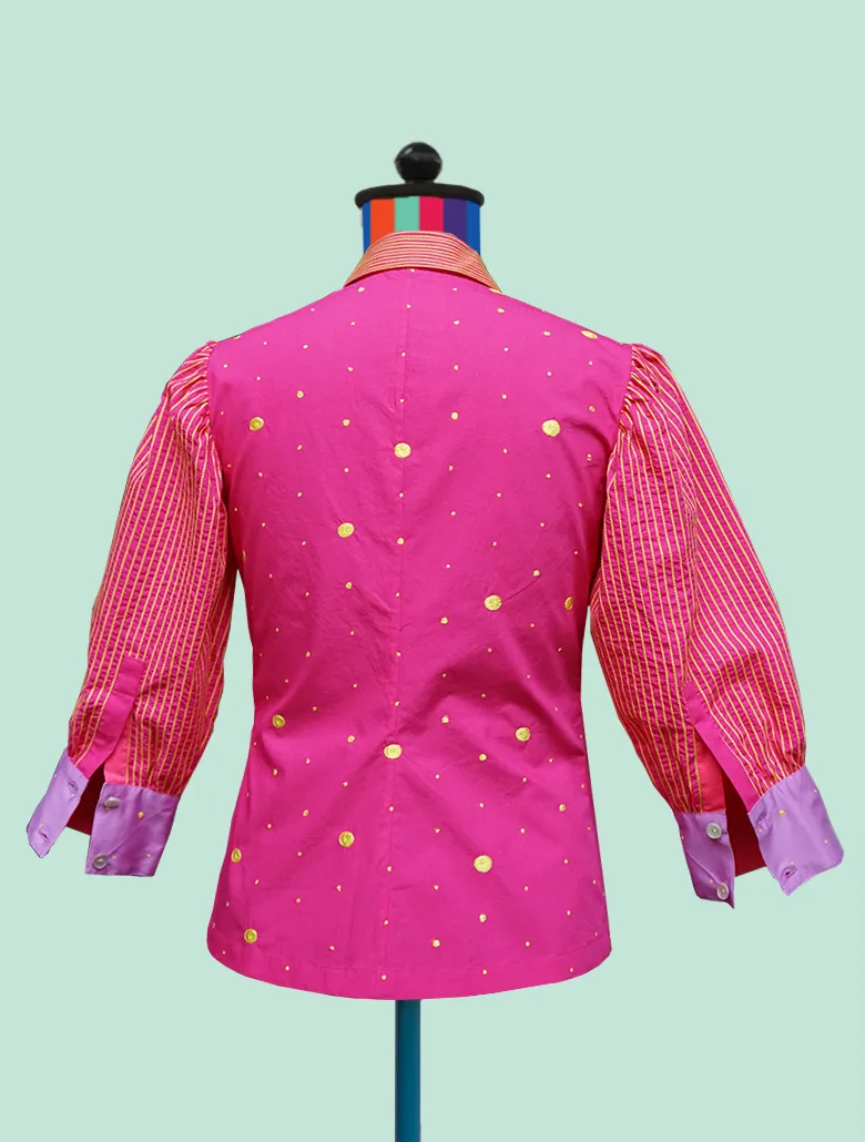 Button Front Shirt with Dots and Stripes