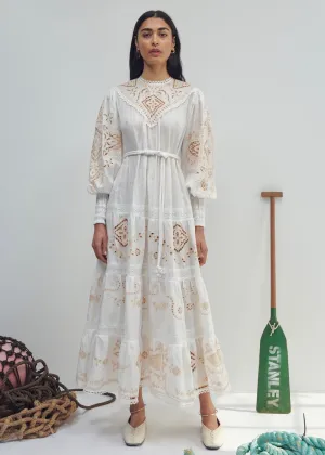 Cecilia Embroidered Midi Dress (Ivory)