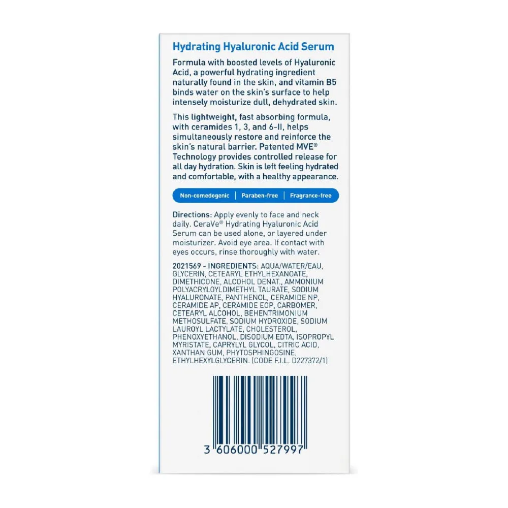 CERAVE HYDRATING HYALURONIC ACID SERUM 30ML