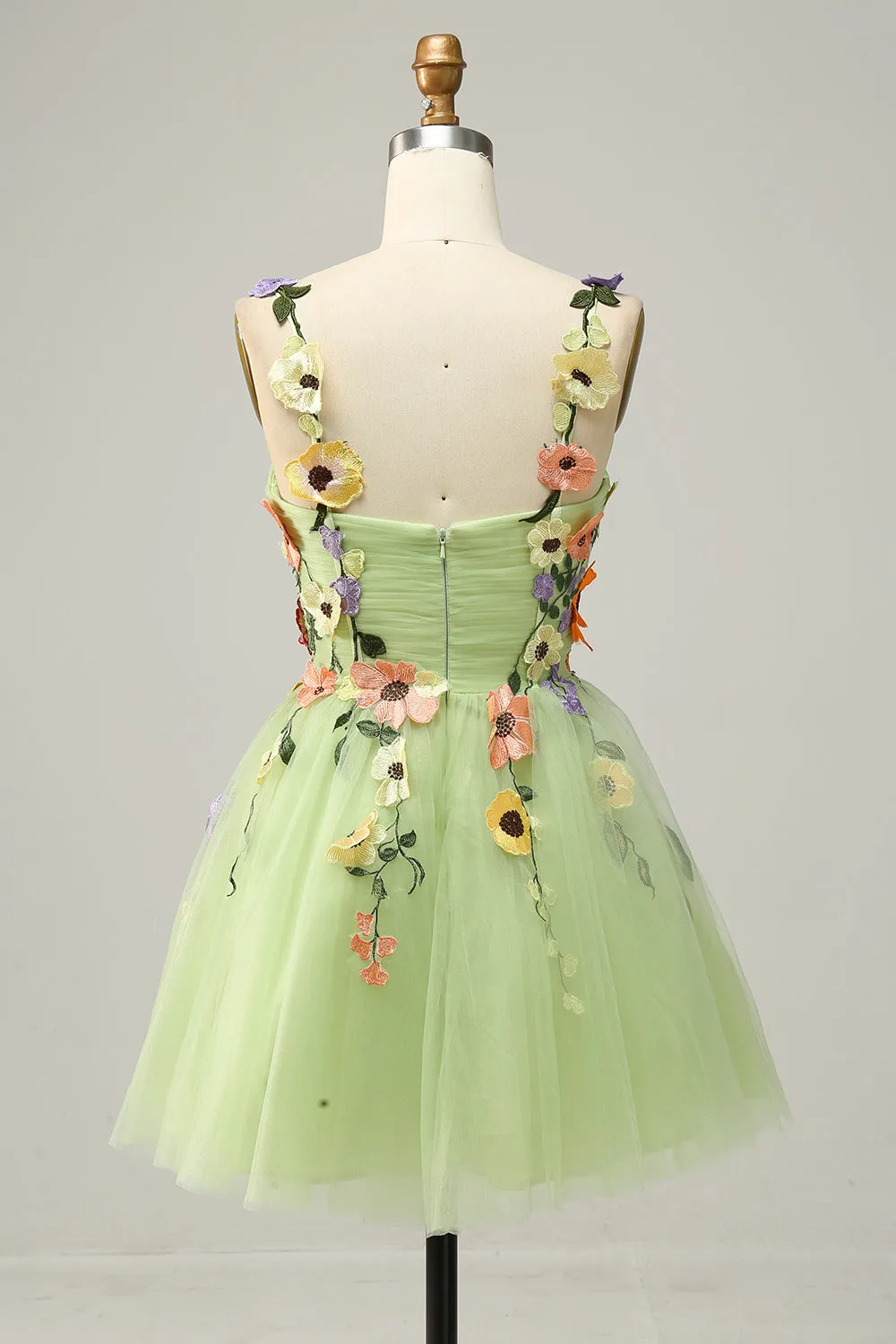 Champagne A Line Spaghetti Straps Short Homecoming Dress with Appliques