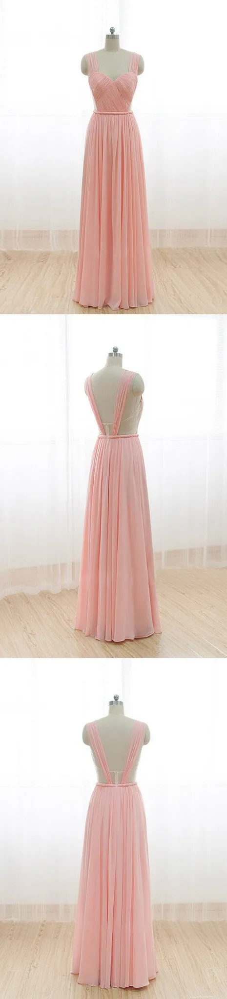 Cheap Long Chiffon Pink Off Shoulder Bridesmaid Dresses, WG21